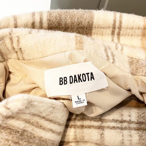 BB Dakota Plaid To Be Said Long Sleeve Notch Lapel Overcoat Peacoat Tan Large - Picture 3 of 11
